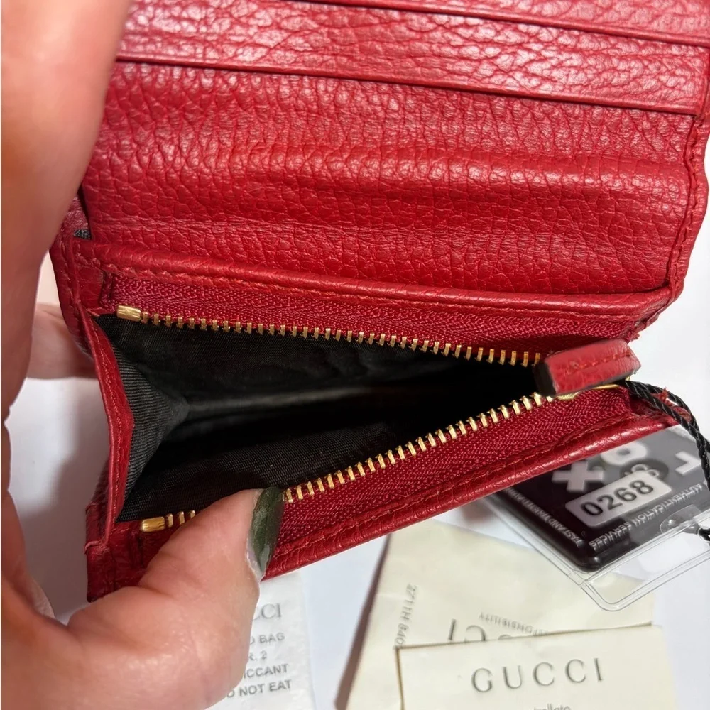 Gucci Red Leather Wallet with Gold Logo